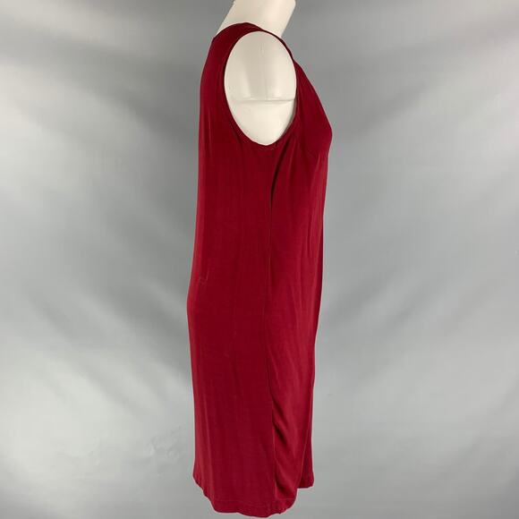 ANN DEMEULEMEESTER Size 4 Burgundy Rayon Solid Shift Dress - Picture 2 of 5